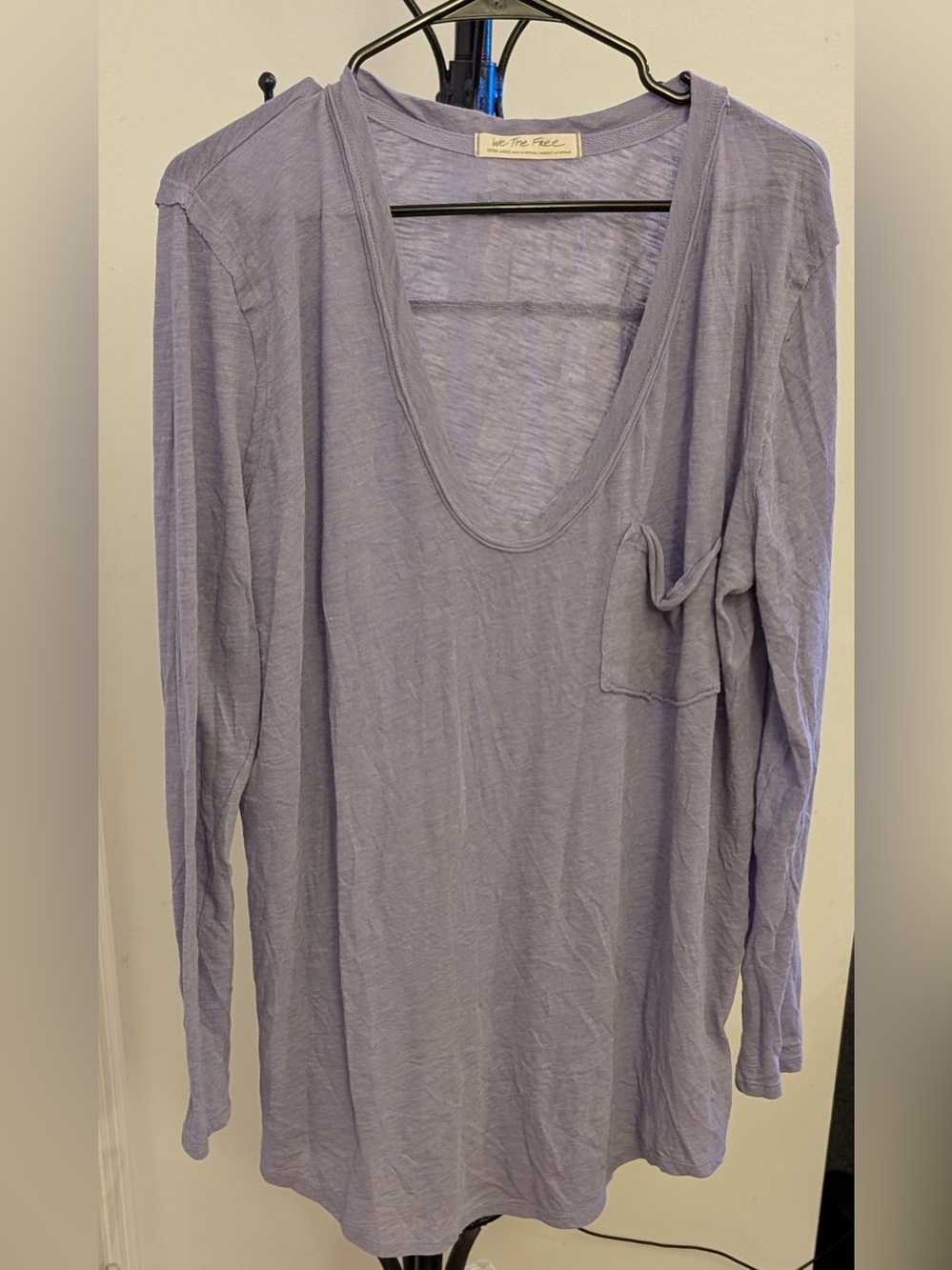 We The Free Pale Lavender Scoop Neck Long Sleeve Top Size XL